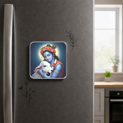 Lord Krishna Musical Fridge Magnet  Krishna Vasudevaya Mantra Playing Rechargeable Fridge Magnet Devotional Return Gift for Family & Friends Housewarming Gift Spiritual Home Decor